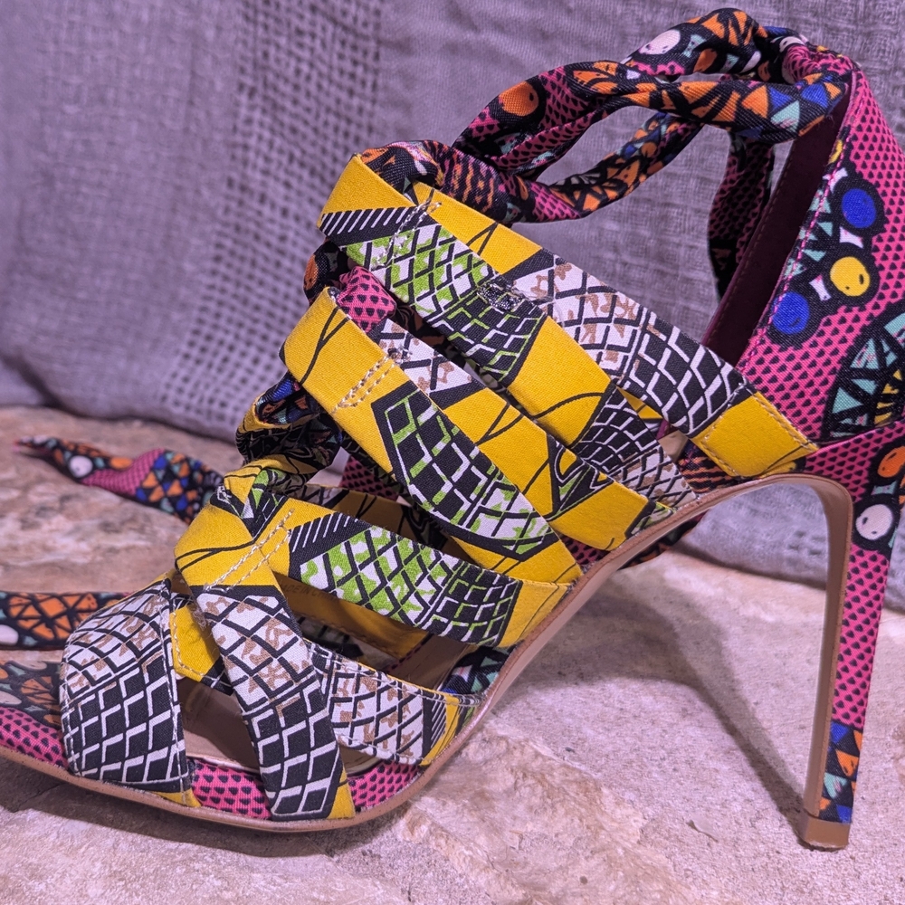 Gianni Bini Multicolor Patterned Lace Up Heels